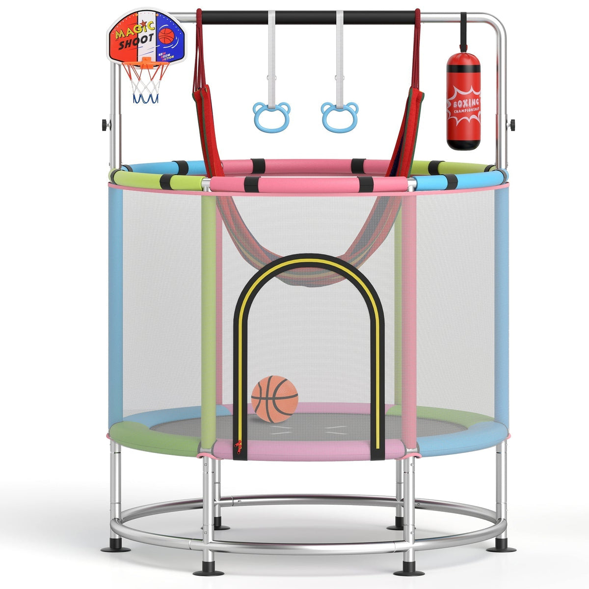 55-inch kids trampoline with enclosure net and gym bar by GBruno Store, view 7