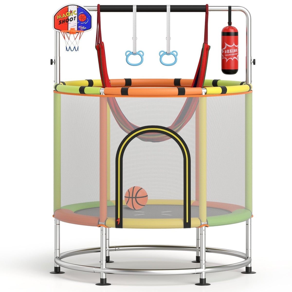 55-inch kids trampoline with enclosure net and gym bar by GBruno Store, view 5