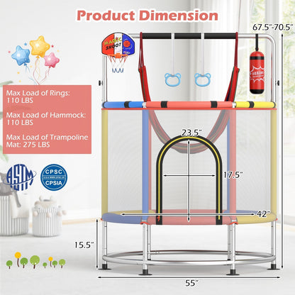 55-inch kids trampoline with enclosure net and gym bar by GBruno Store, view 11