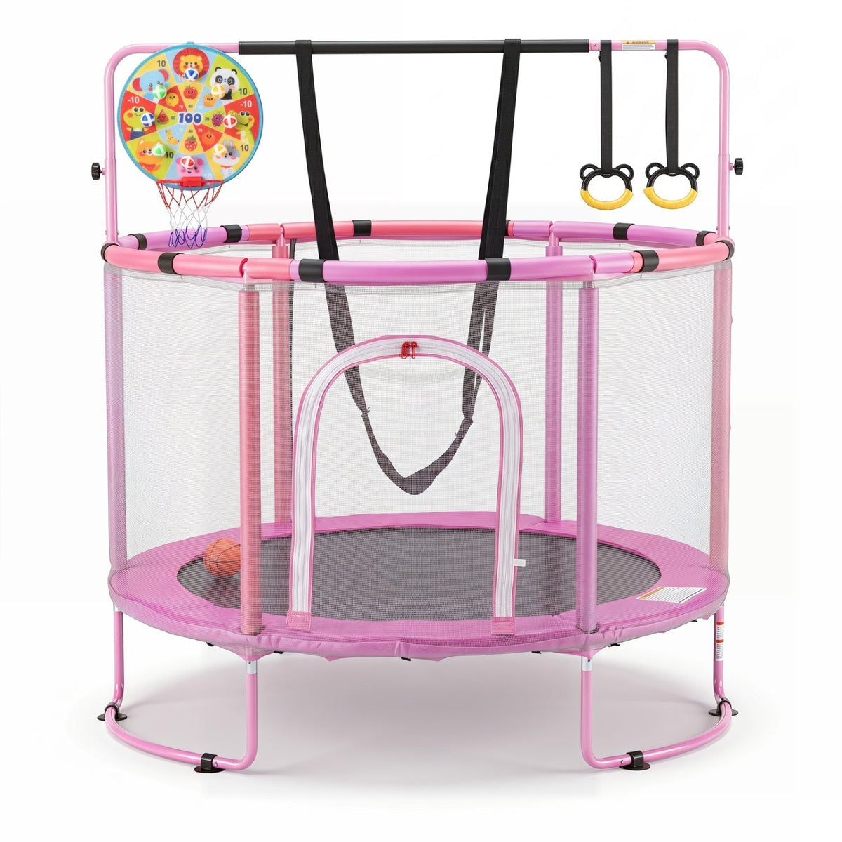 55-inch kids trampoline play center with hoop, rings and gym bar by GBruno Store, view 3