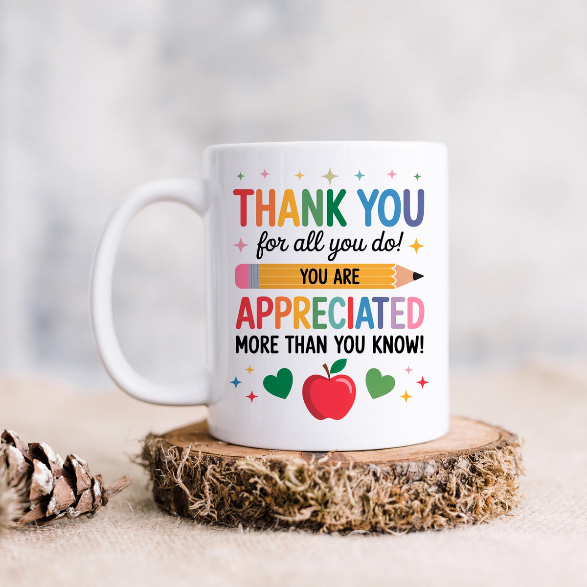 Teacher Appreciation Mug - Colorful Ceramic Coffee Cup | Thank You Gift by Joyful Moose