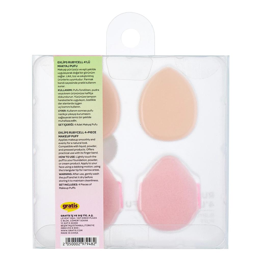 Eklips Rubycell Makeup Sponge Puff Set 4-Pack by Beauty Care Bag