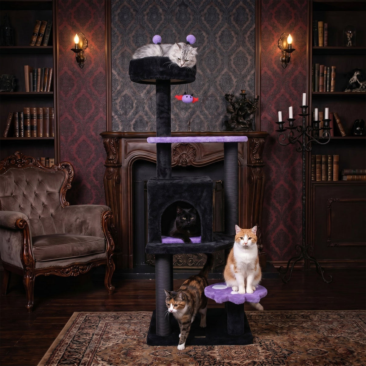 57-inch gothic cat tower with devil's ear perch, condo and spider toy by GBruno Store, view 6