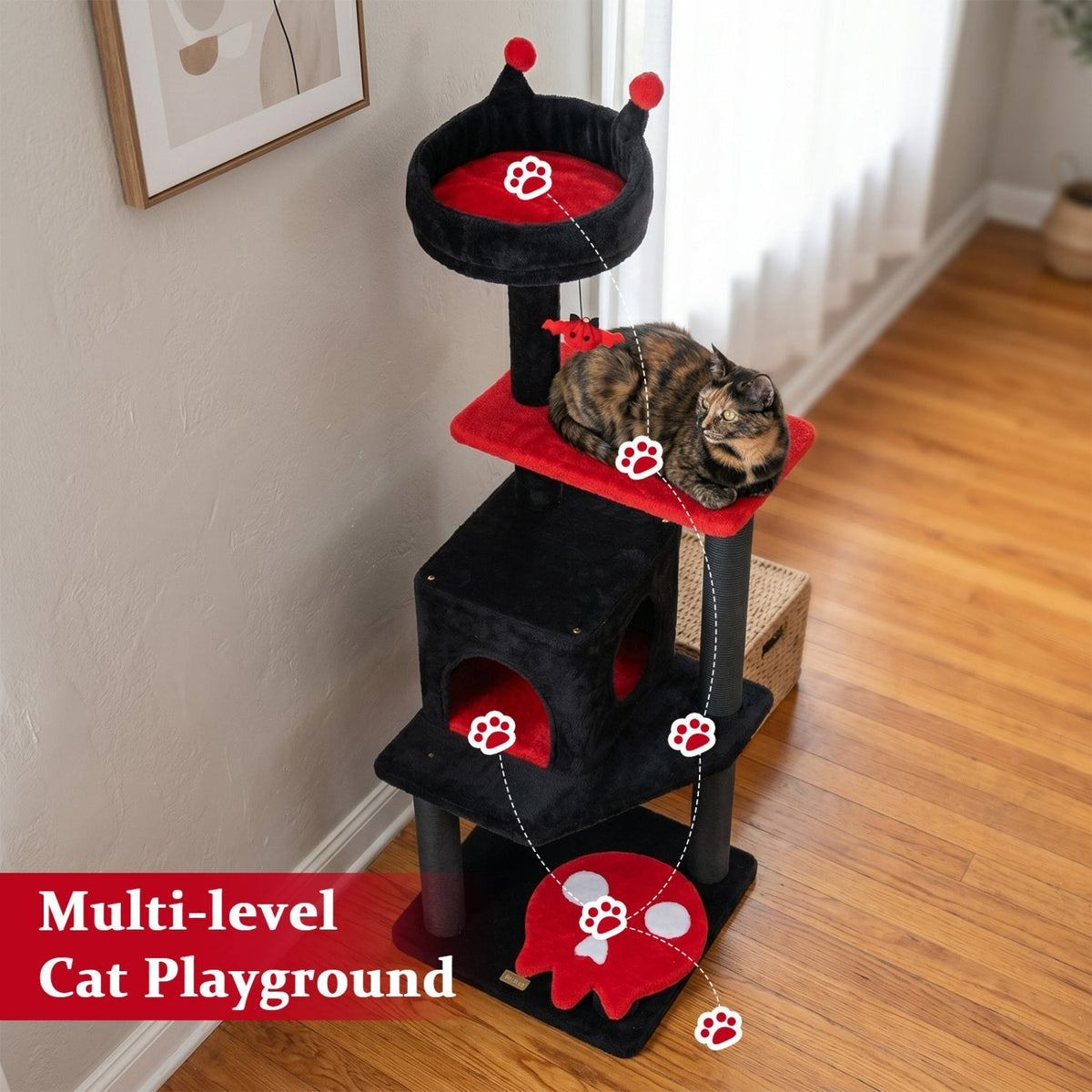 57-inch gothic cat tower with devil's ear perch, condo and spider toy by GBruno Store, view 15