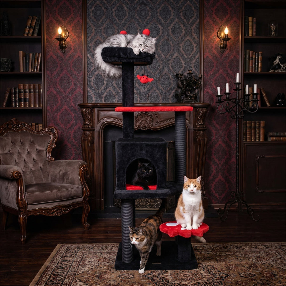 57-inch gothic cat tower with devil's ear perch, condo and spider toy by GBruno Store, view 14