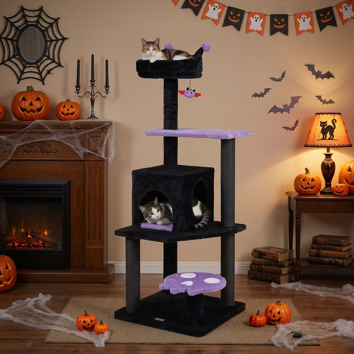 57-inch gothic cat tower with devil's ear perch, condo and spider toy by GBruno Store, view 2