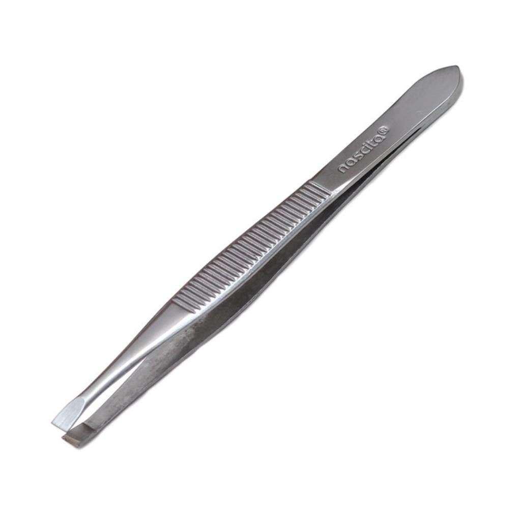 Nascita Chrome Flat Tip Tweezers for Precise Grooming by Beauty Care Bag