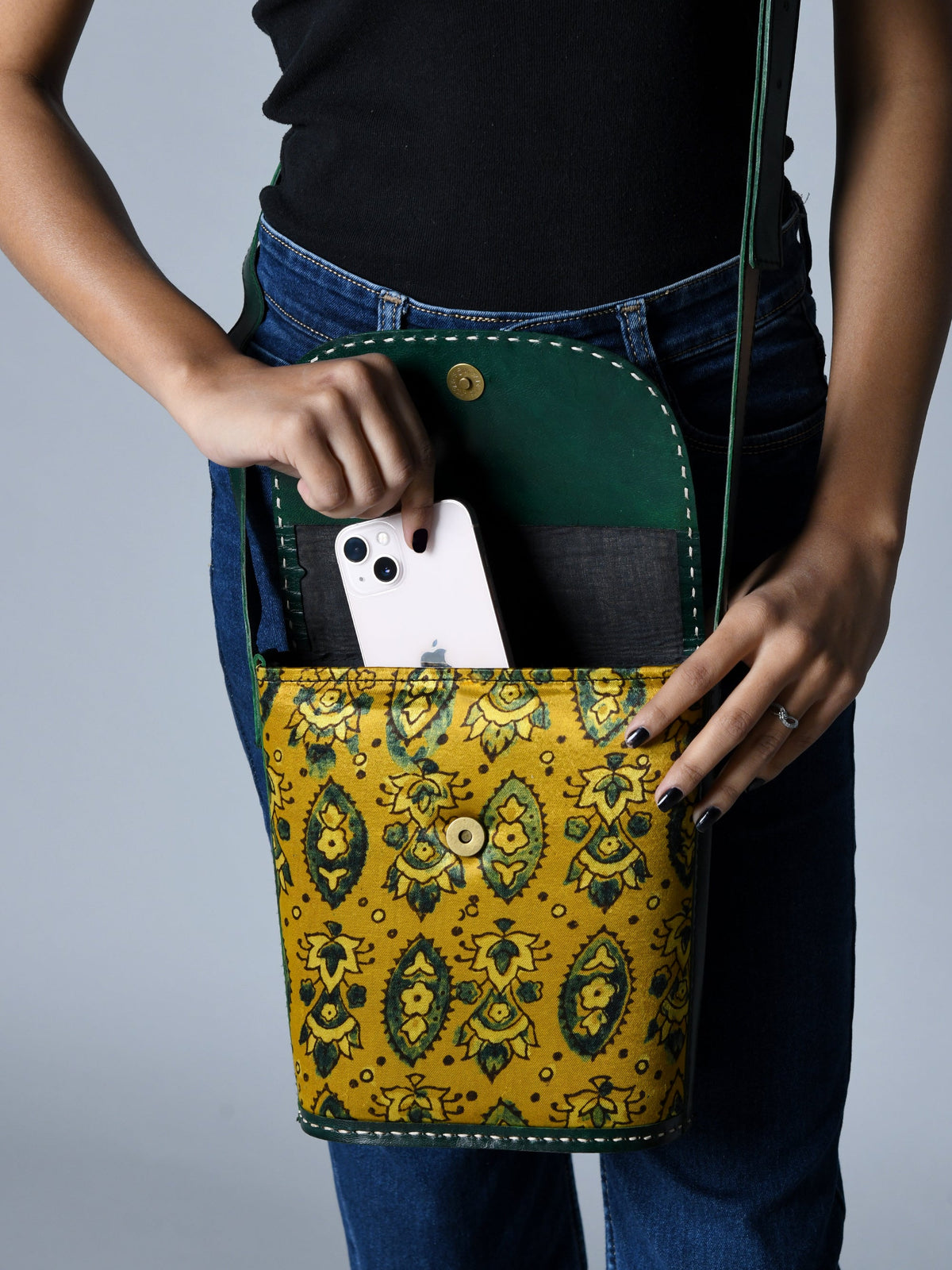 Vibrant Heritage Ajrakh Satchel by Classy Leather Bags