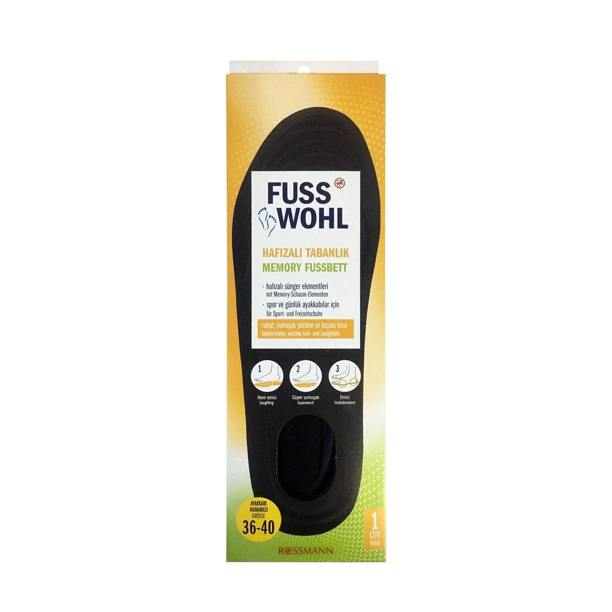 Fusswohl Memory Foam Shoe Insoles for Comfort 1 Pair by Beauty Care Bag