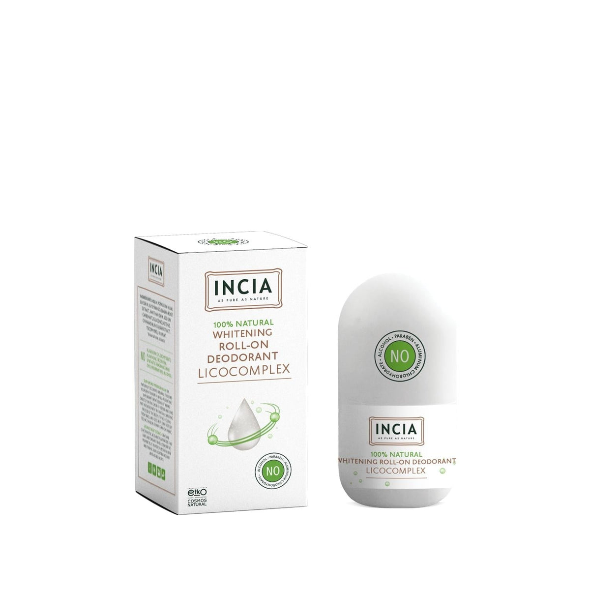 Incia Natural Whitening Roll On Deodorant 50 Ml - Non-Antiperspirant, Natural Mineral Salt, Licorice Root Extract by Beauty Care Bag