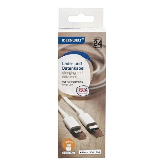 Ideenwelt USB-C to Lightning Cable 1.5M - Fast Charging & Data Transfer for Apple Devices by Beauty Care Bag