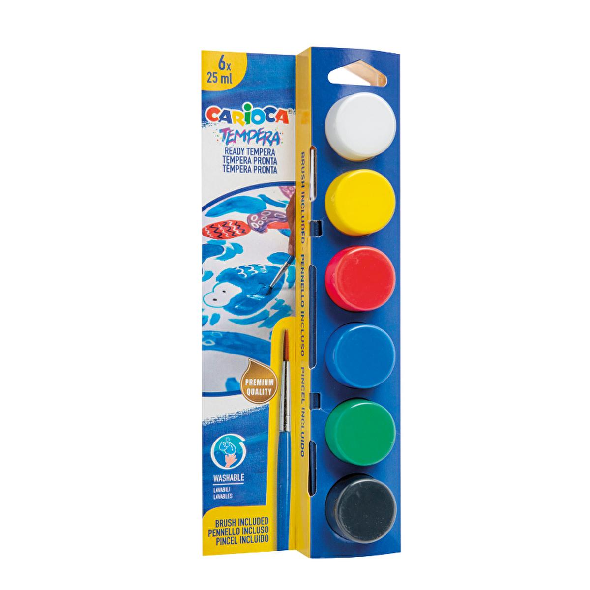 Carioca washable tempera paint set for kids with 6 colors and brush