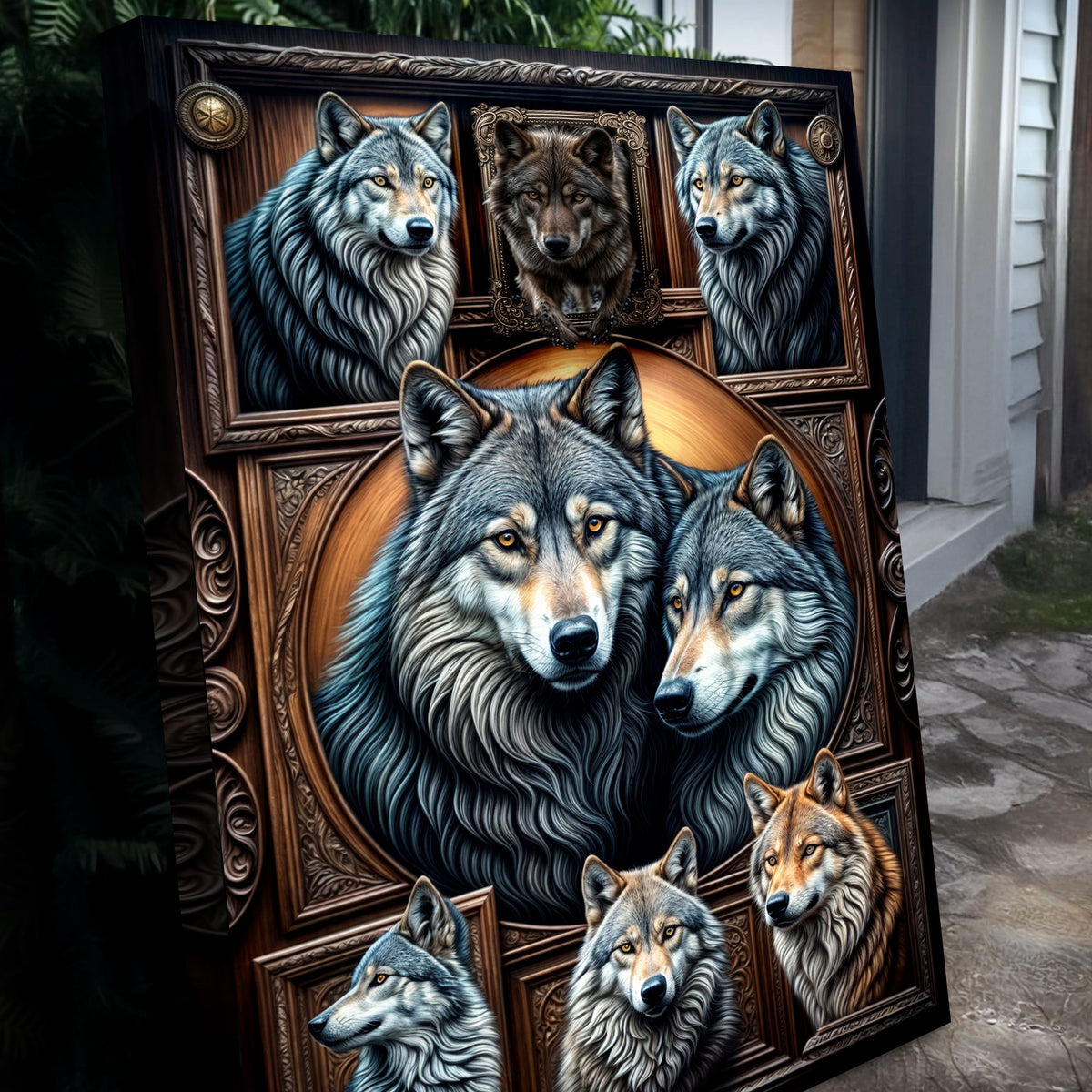3D Wolf Collage Wall Art III canvas by Tailored Canvases, view 5