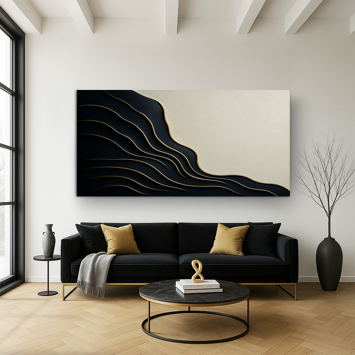 Black and Gold Minimalist Abstract Wall Art by Tailored Canvases