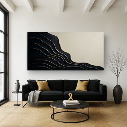 Black and Gold Minimalist Abstract Wall Art by Tailored Canvases
