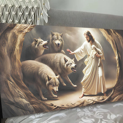Jesus Protects The Lamb From Wolves Faith Wall Art III by Tailored Canvases