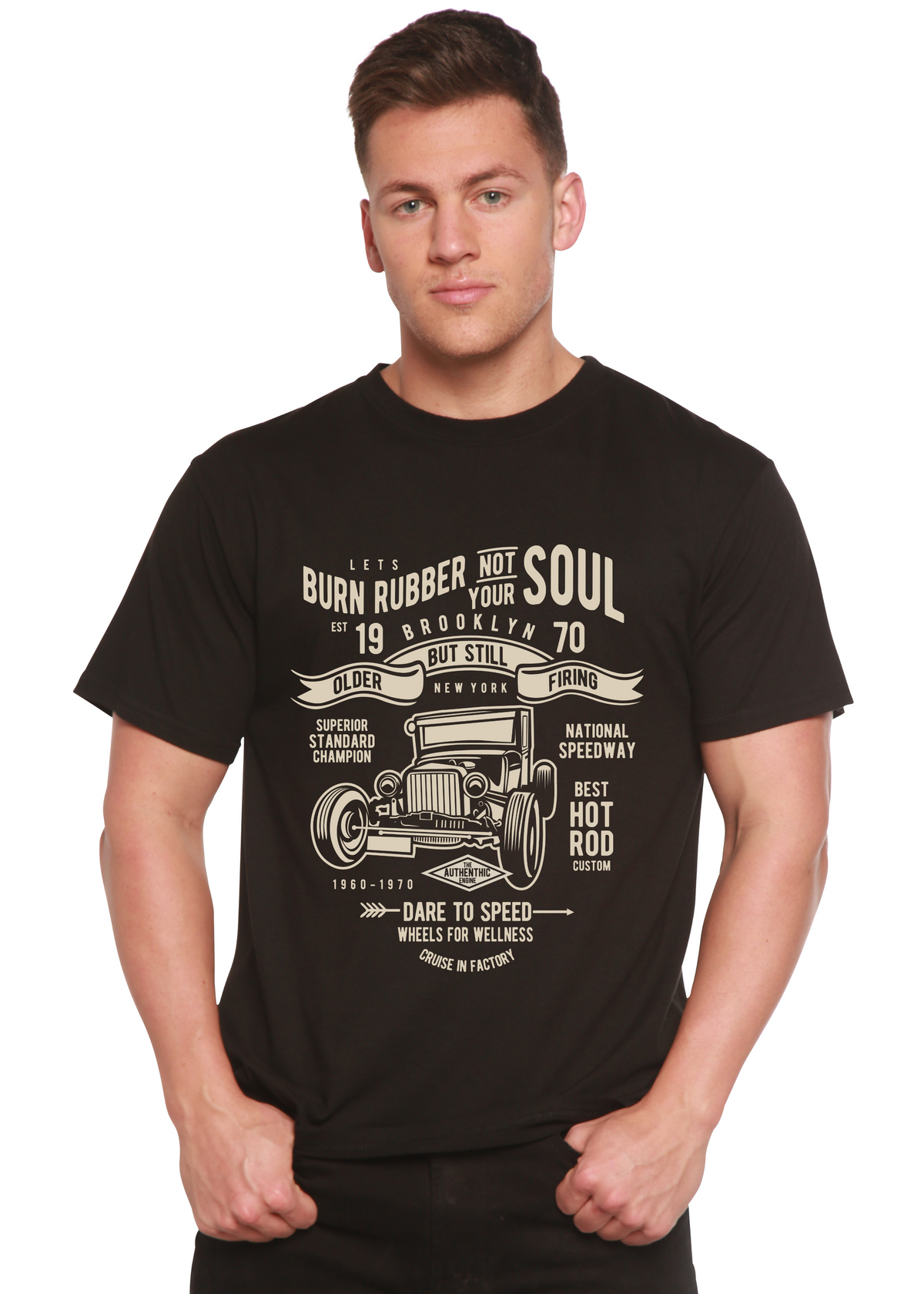 Burn Rubber men's short sleeve graphic T-shirt in bamboo viscose and organic cotton