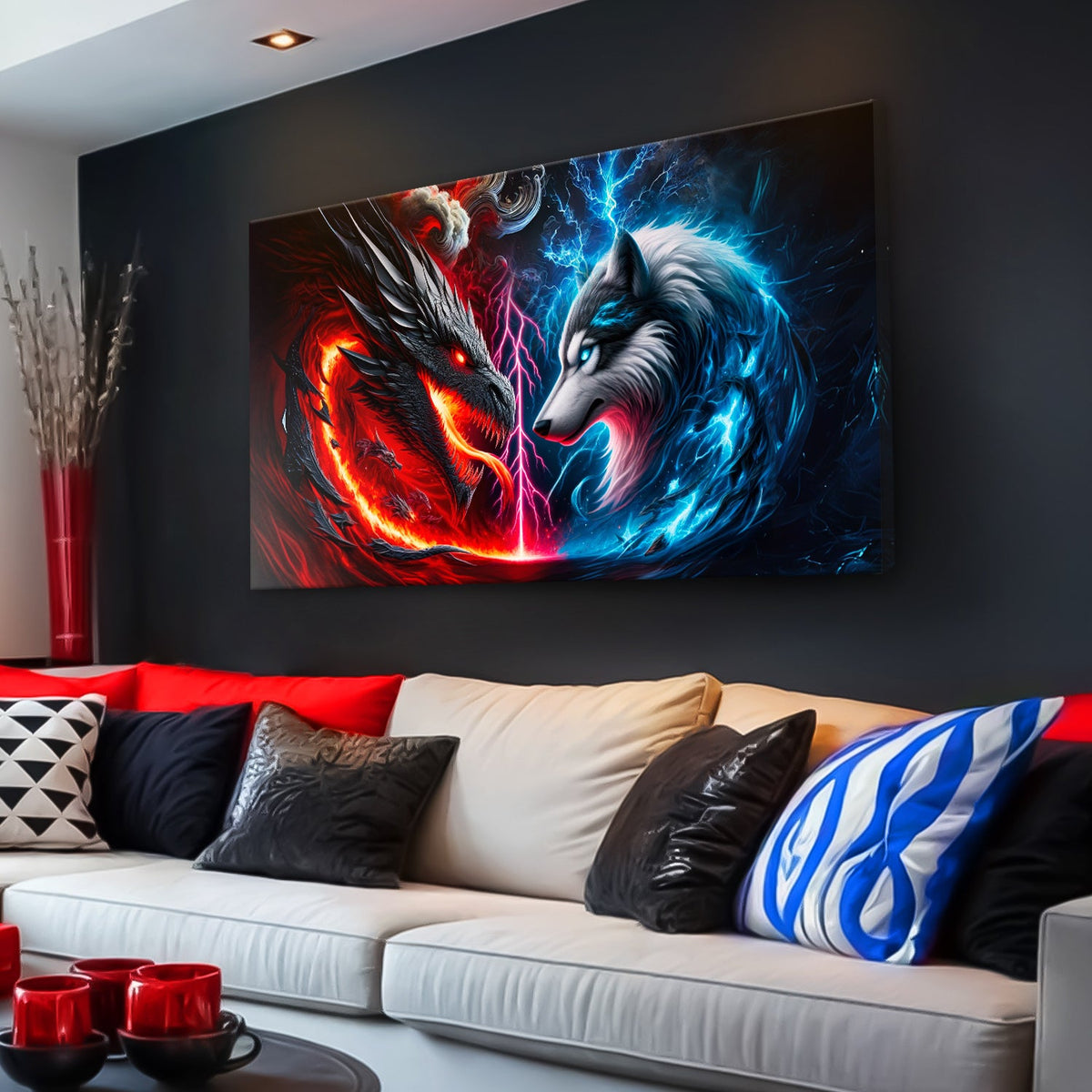 3D Dragon and Wolf Wall Art VI canvas by Tailored Canvases, view 4