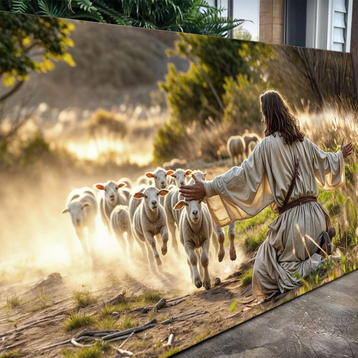 Jesus Protects The Lamb From Wolves Faith Wall Art VIII by Tailored Canvases