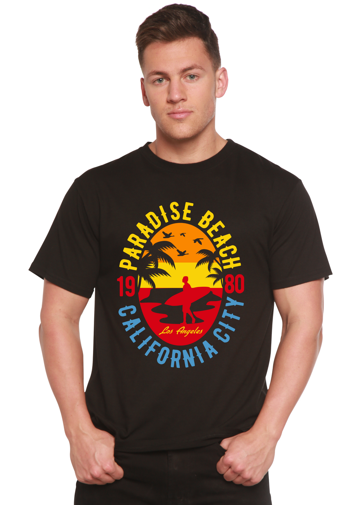 Sunshine Paradise men's short sleeve graphic T-shirt in bamboo viscose and organic cotton