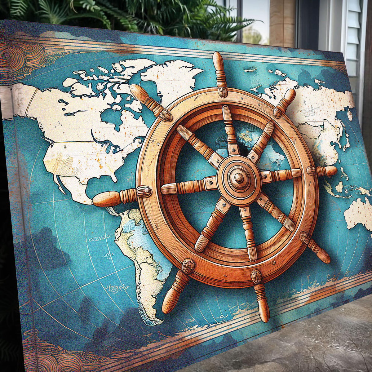 Sailboat Ship Wheel Coastal Wall Art by Tailored Canvases