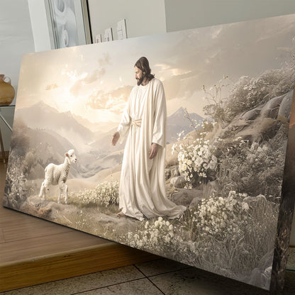 Jesus Protects The Lamb From Wolves Faith Wall Art X by Tailored Canvases