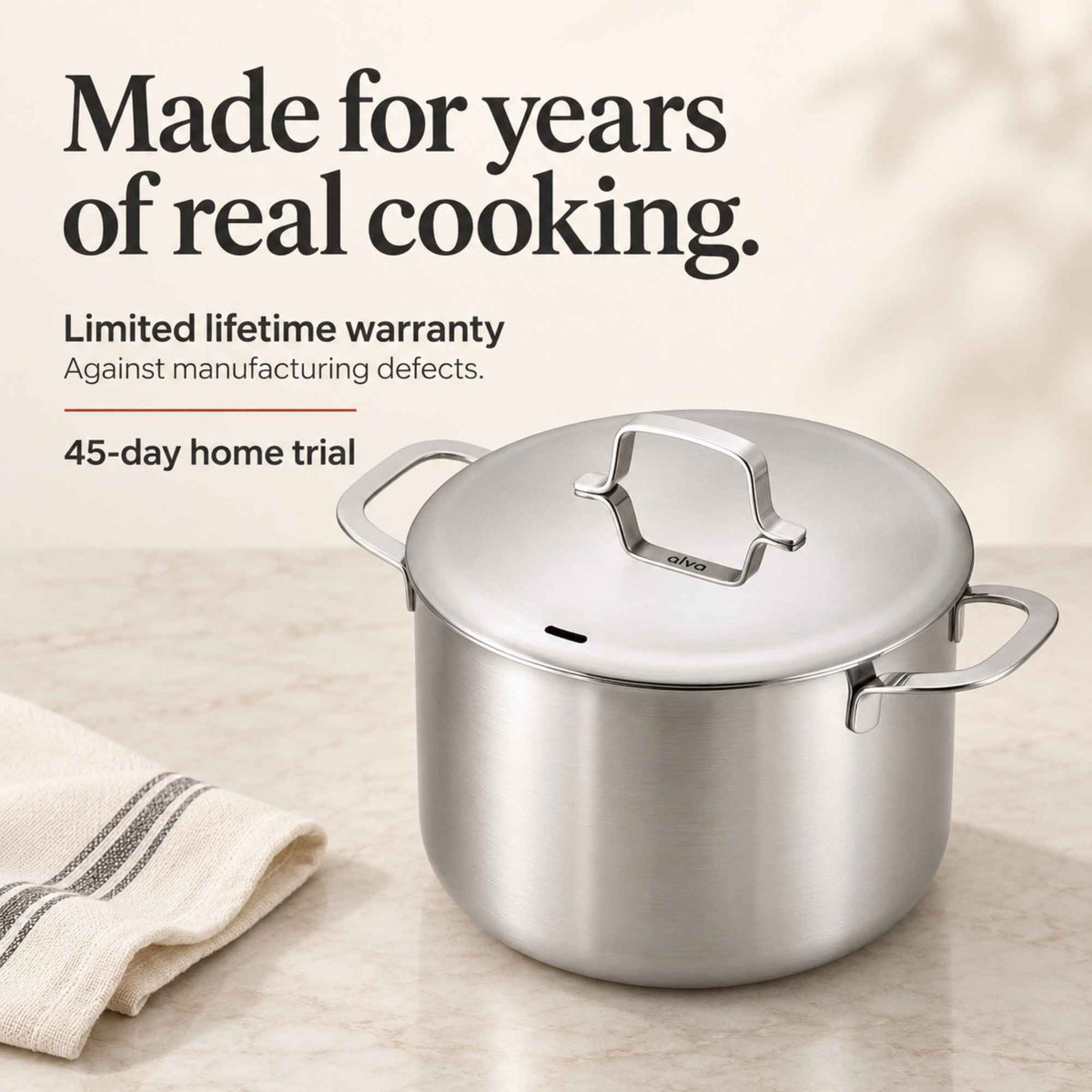 5-Ply Stainless Stock Pot with Lid, 7-Qt by Alva Cookware