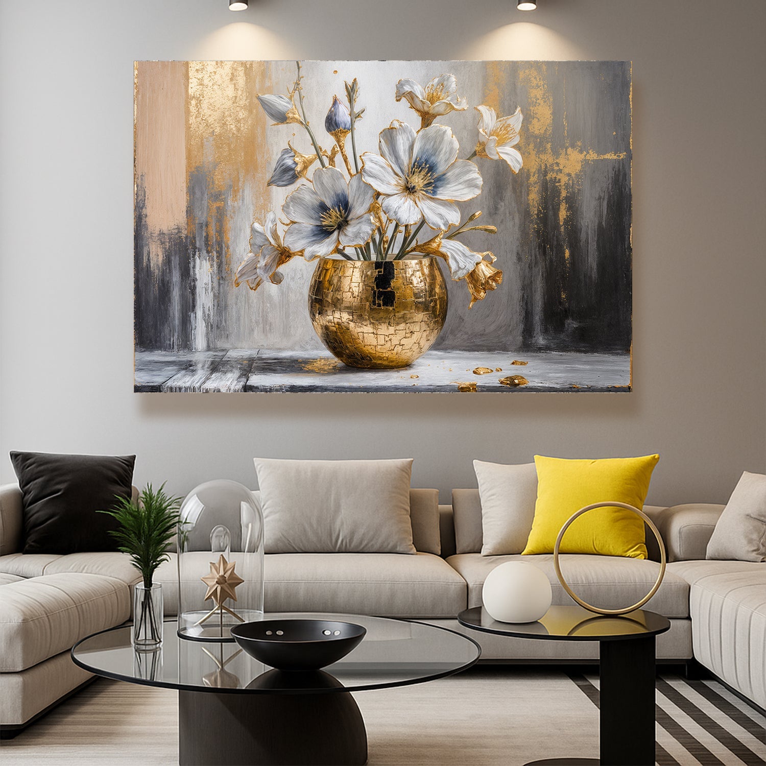 Magnolia Bloom in Gold Abstract Wall Art by Tailored Canvases