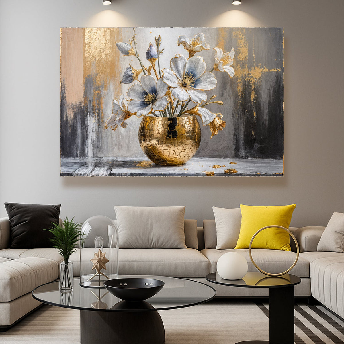 Magnolia Bloom in Gold Abstract Wall Art by Tailored Canvases