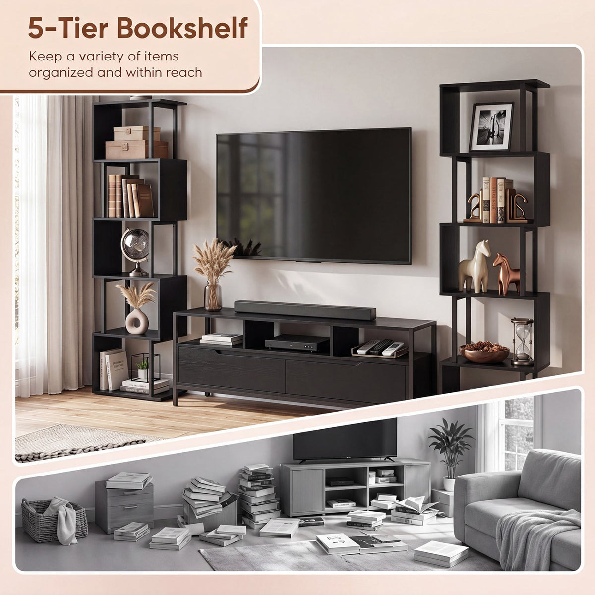 5-Tier S-Shaped Bookshelf with Open Cubes & Anti-Tip Kit by DirectDeals