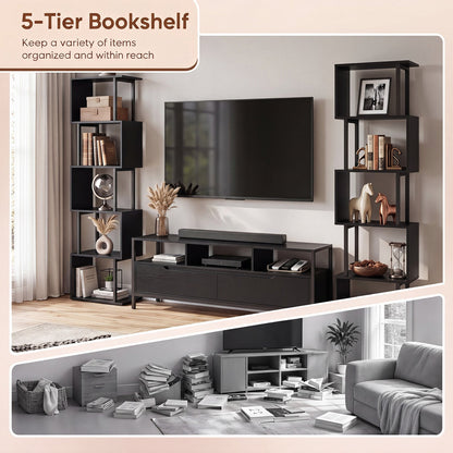 5-Tier S-Shaped Bookshelf with Open Cubes & Anti-Tip Kit by DirectDeals