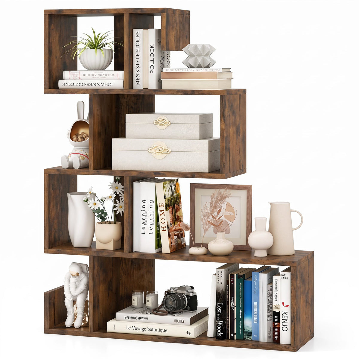 5-Tier S-Shaped Bookshelf with Open Cubes - Rustic Brown by DirectDeals