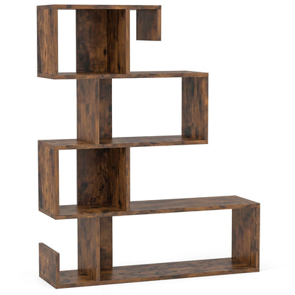 5-Tier S-Shaped Bookshelf with Open Cubes - Rustic Brown by DirectDeals