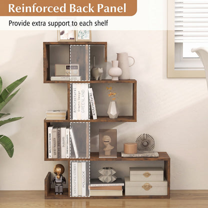 5-Tier S-Shaped Bookshelf with Open Cubes - Rustic Brown by DirectDeals