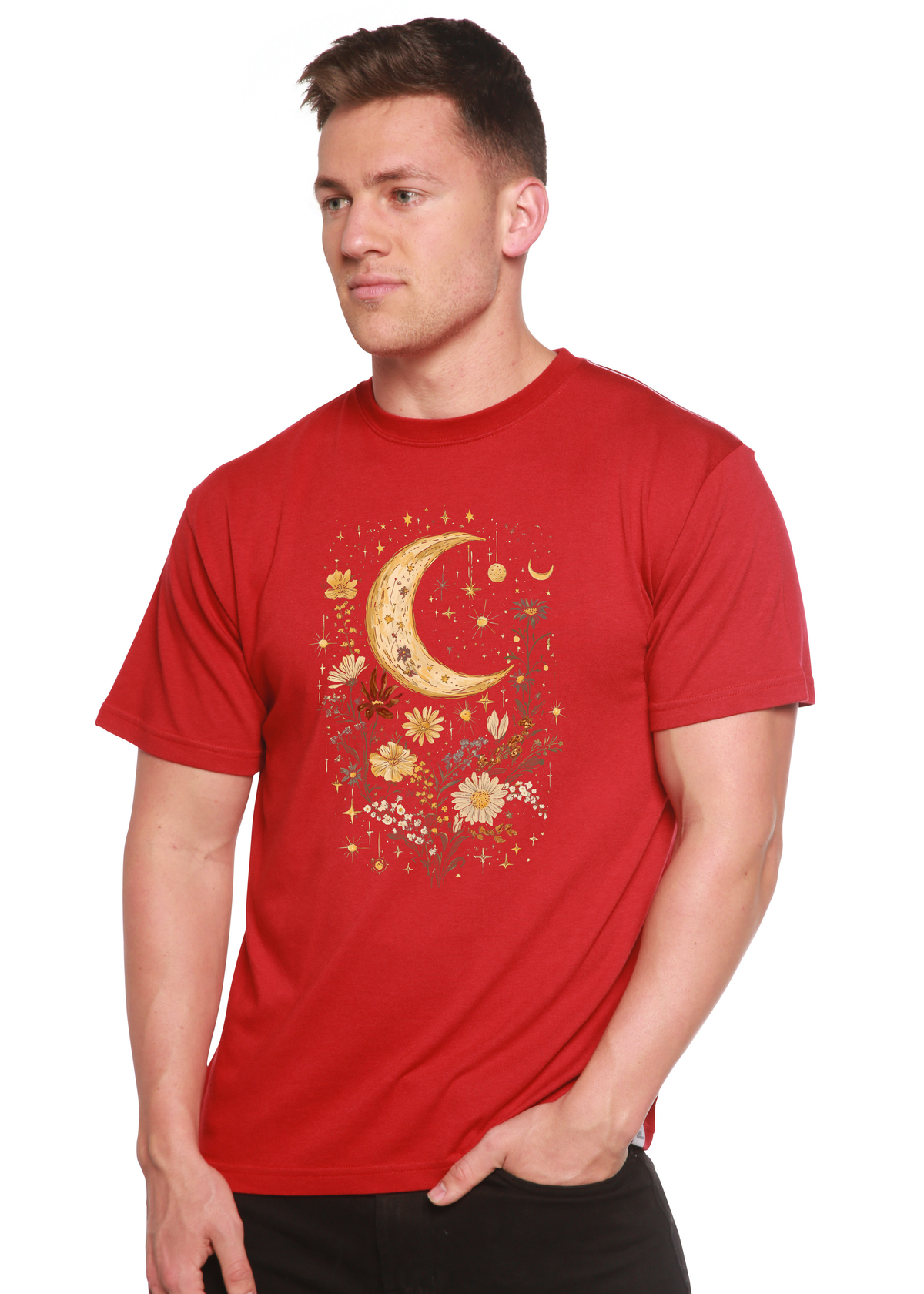 Celestial Moon Boho Flowers Vintage unisex bamboo graphic T-shirt – view 8