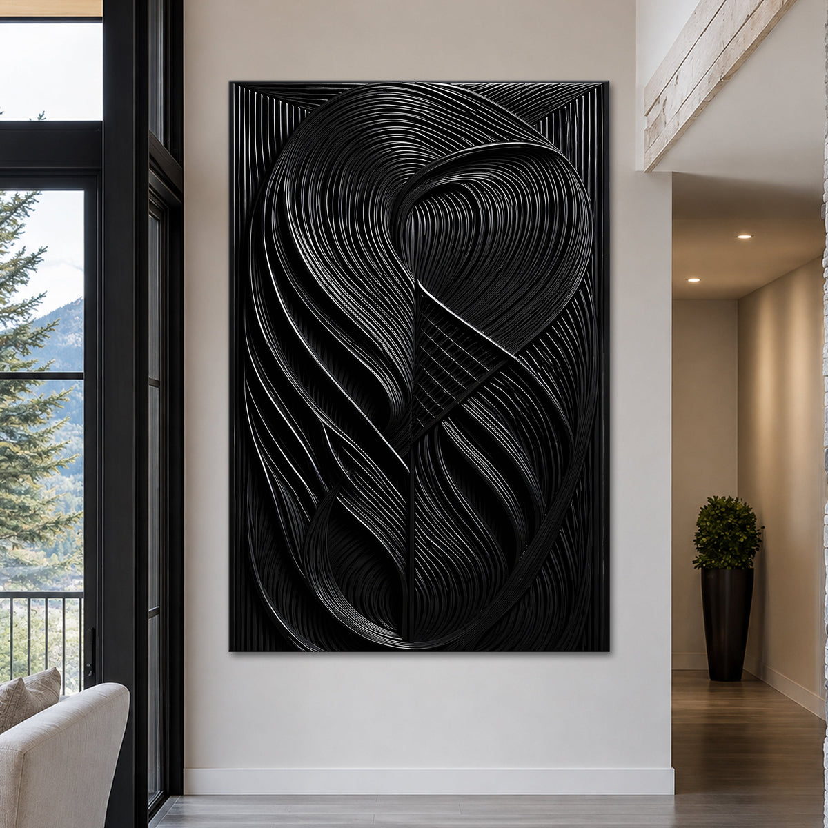 Modern Black Waves Wall Art by Tailored Canvases