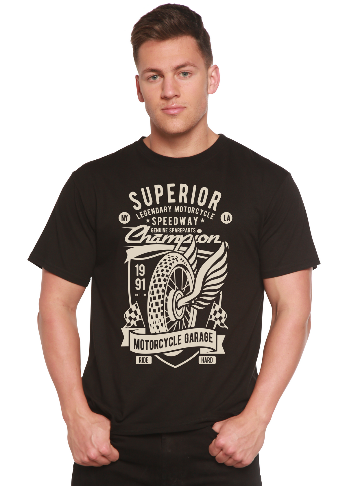 Superior Motorcycle men's short sleeve graphic T-shirt in bamboo viscose and organic cotton