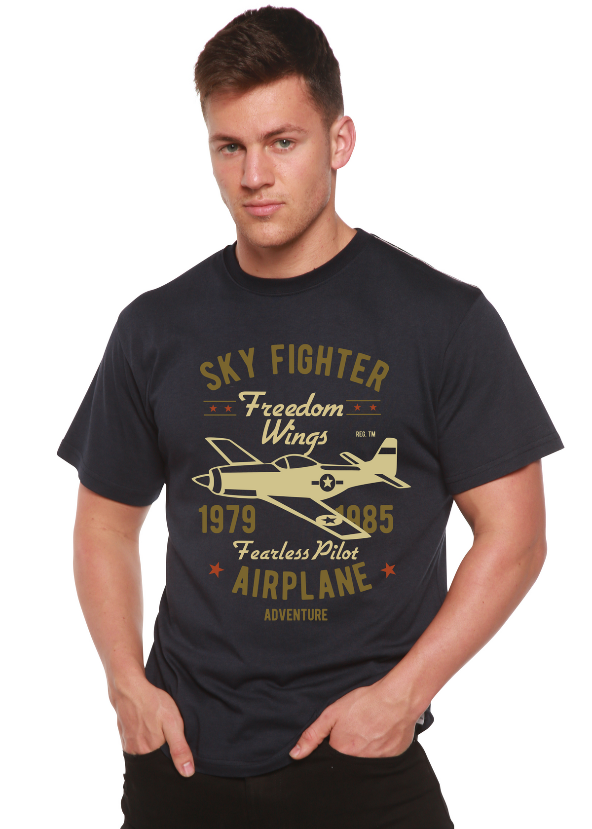 Sky Fighter men's bamboo graphic T-shirt – view 2