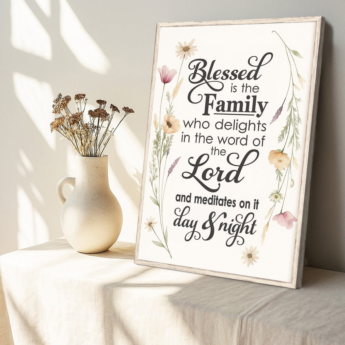 Blessed Is The Family Faith Sign by Tailored Canvases
