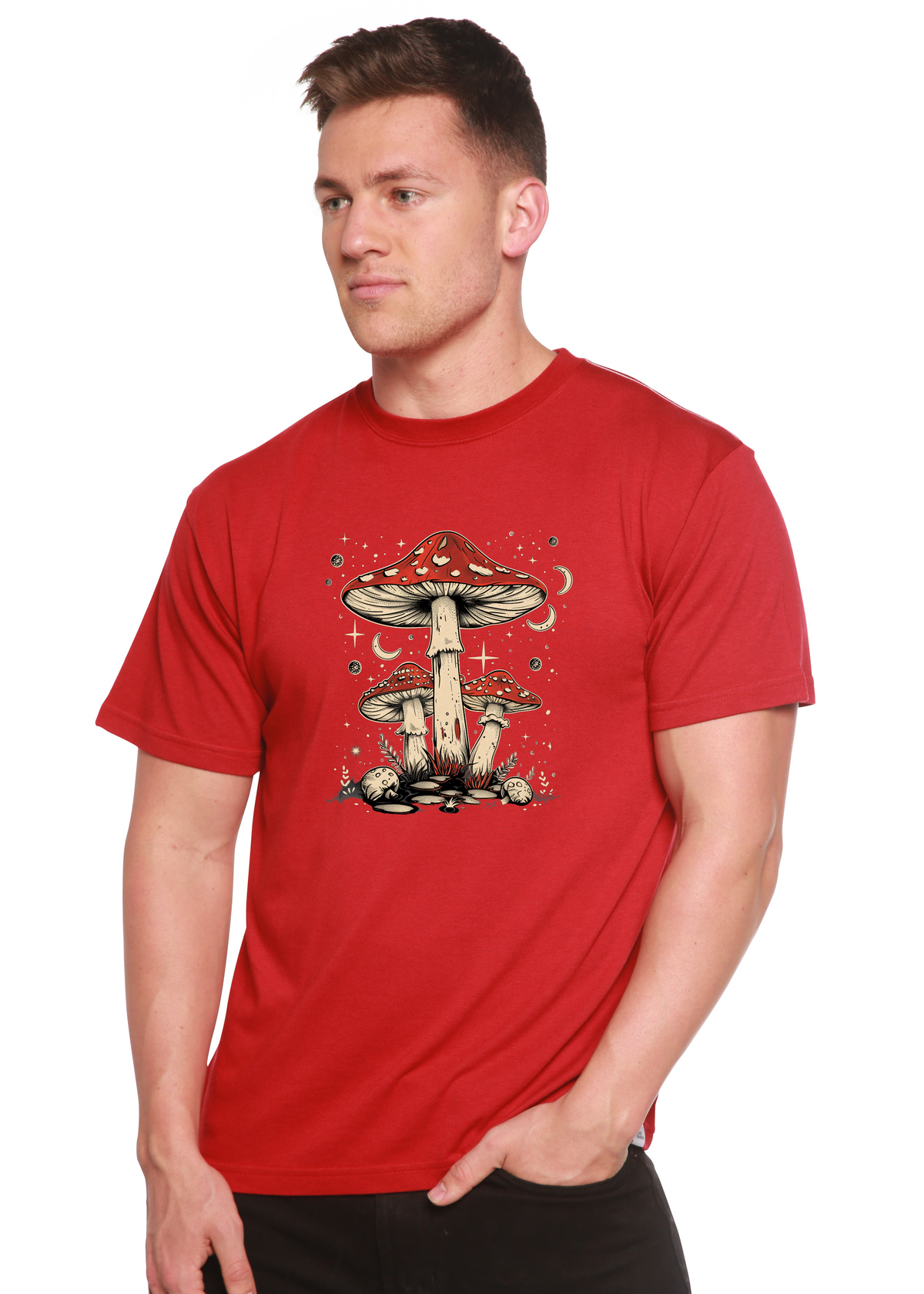 Boho Retro Hippie Mushrooms Natural unisex bamboo graphic T-shirt – view 3