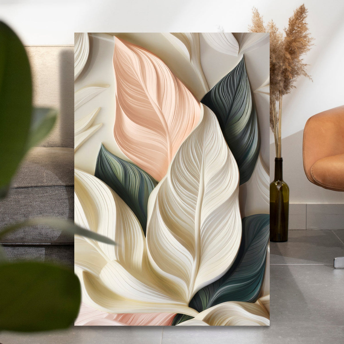 Elegant 3D Pastel Leaf Wall Art by Tailored Canvases