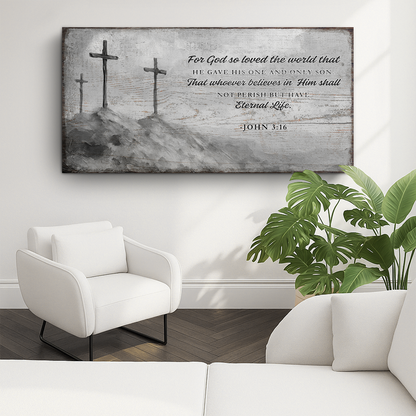John 3:16: For God So Loved The World Faith Sign VIII by Tailored Canvases