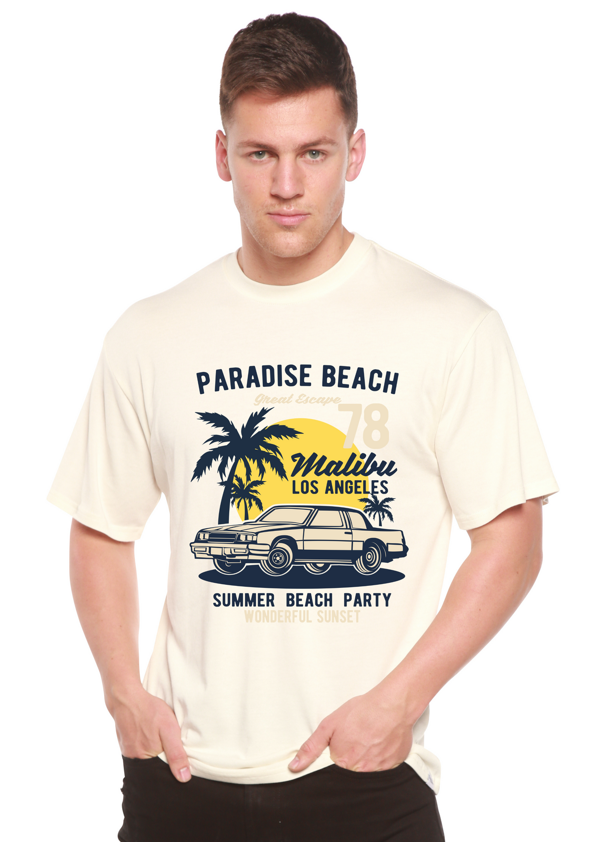 Paradise Beach men's short sleeve graphic T-shirt in bamboo viscose and organic cotton
