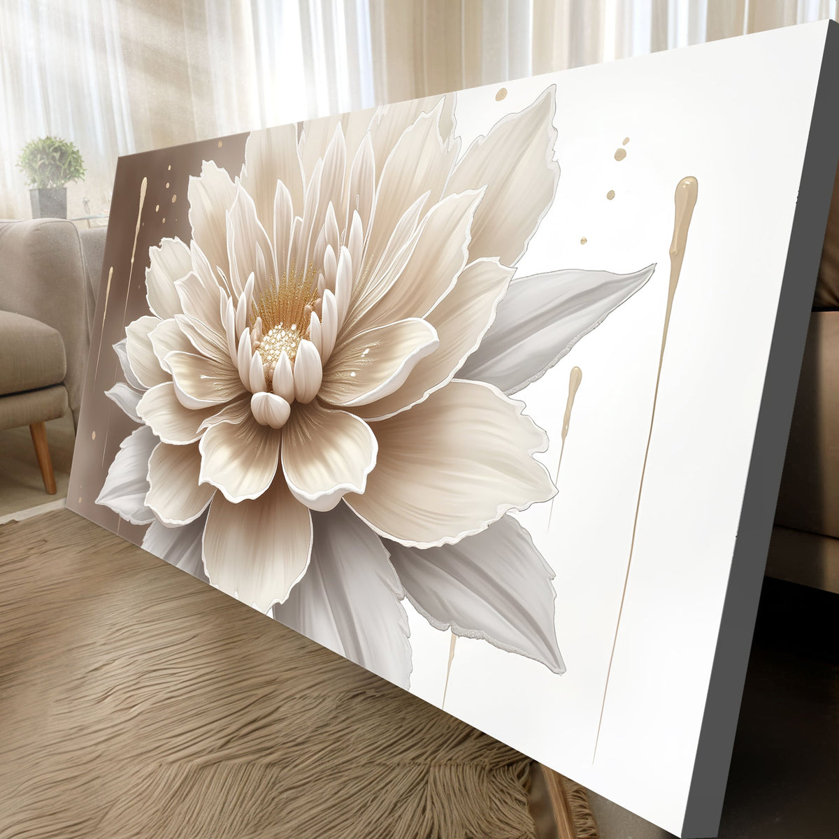 Single Beige Flower Abstract Wall Art by Tailored Canvases