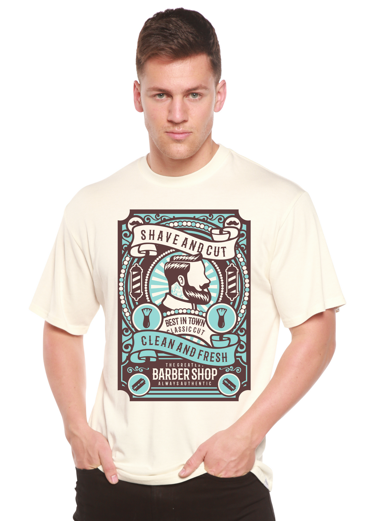 Shave and Cut men's short sleeve graphic T-shirt in bamboo viscose and organic cotton