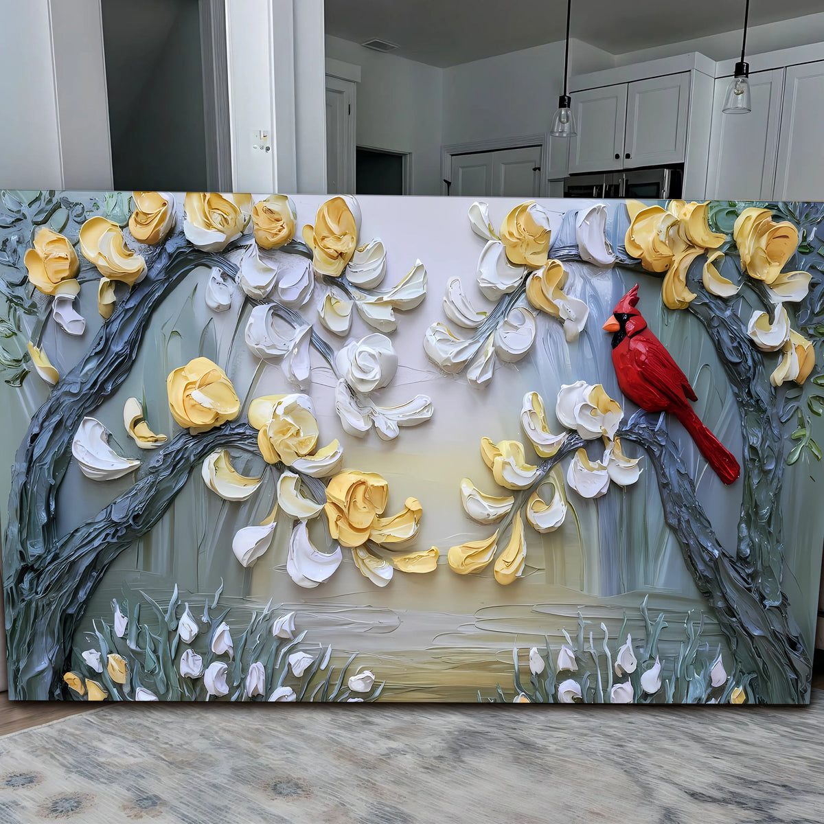 Golden Petals and Scarlet Wings Wall Art by Tailored Canvases