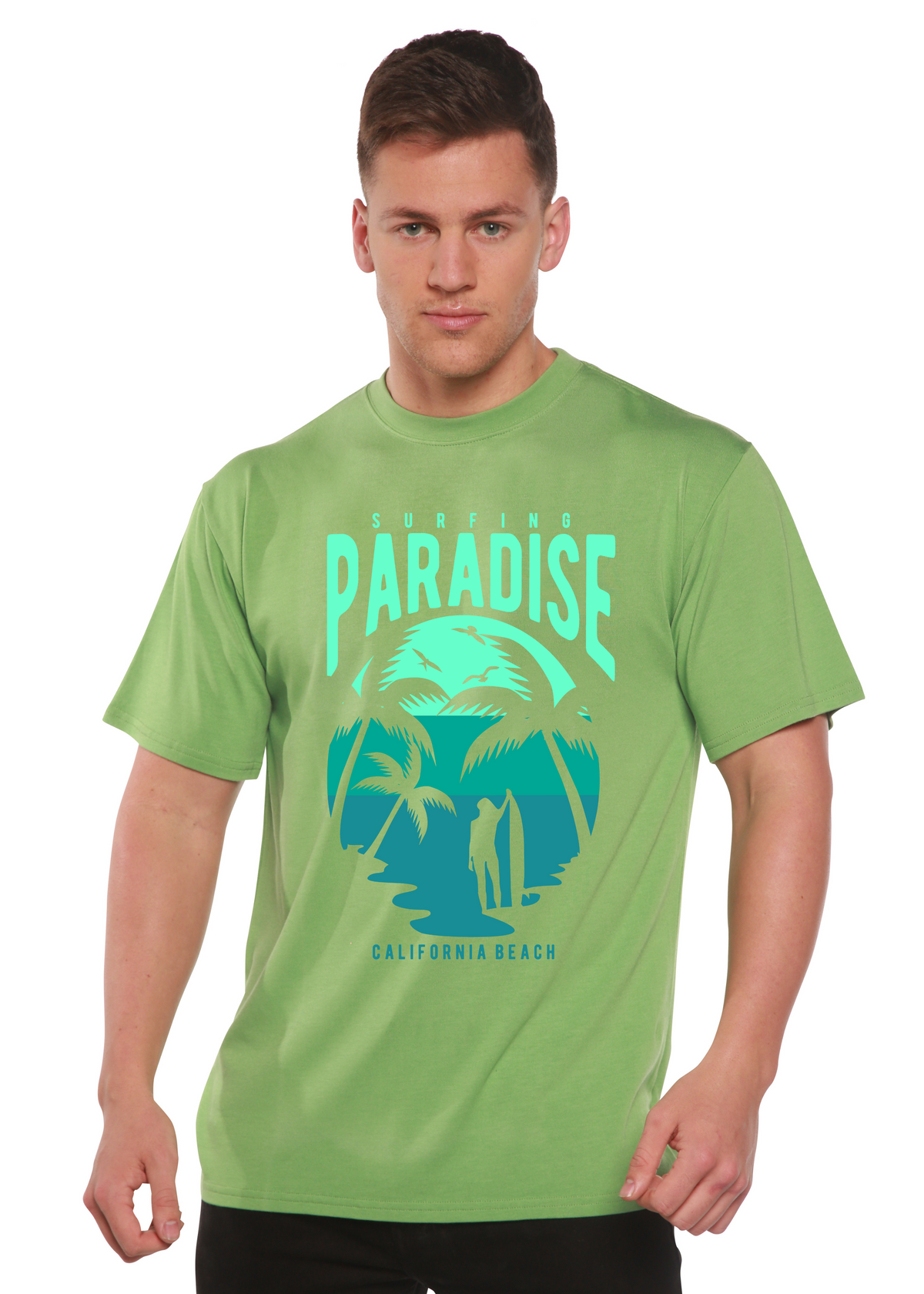 Surfing Paradise California men's bamboo graphic T-shirt – view 4