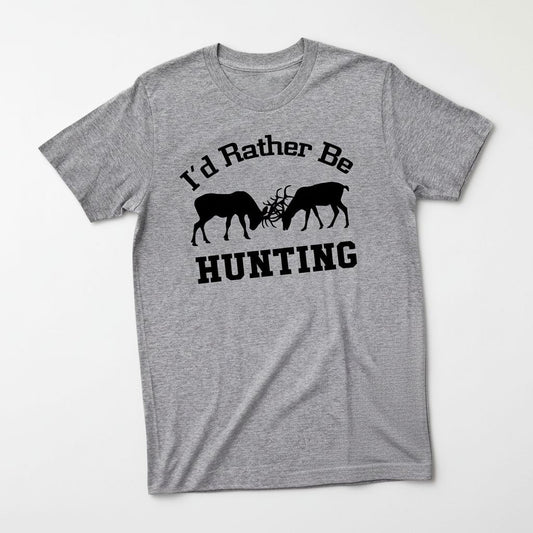 Hunting Gift for Men - I'd Rather Be Hunting Mens Tshirt - Gray Tshirt Hunter by Joyful Moose
