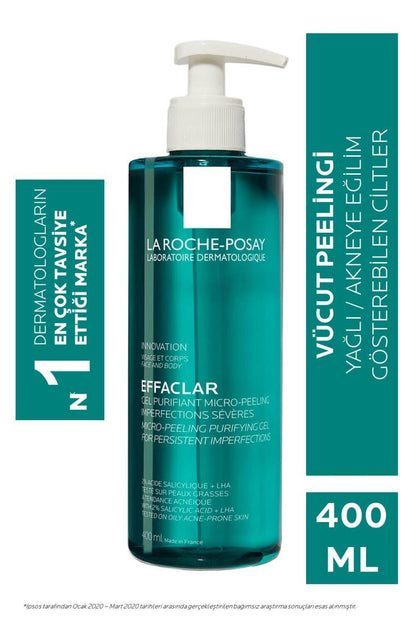 La Roche-Posay Effaclar Micro-Peeling Facial Cleanser - 400ml - Acne Treatment, Gentle Exfoliation for Smoother Skin by Beauty Care Bag