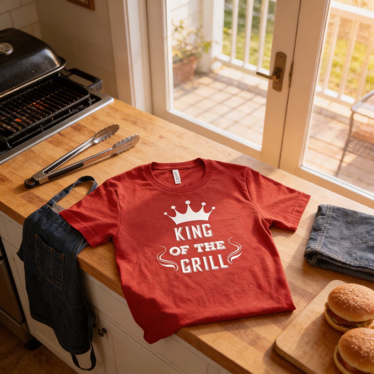 Men's Grill T-shirt King of the Grill BBQ Cooking Gift for Dad Grilling Gift Idea by Joyful Moose
